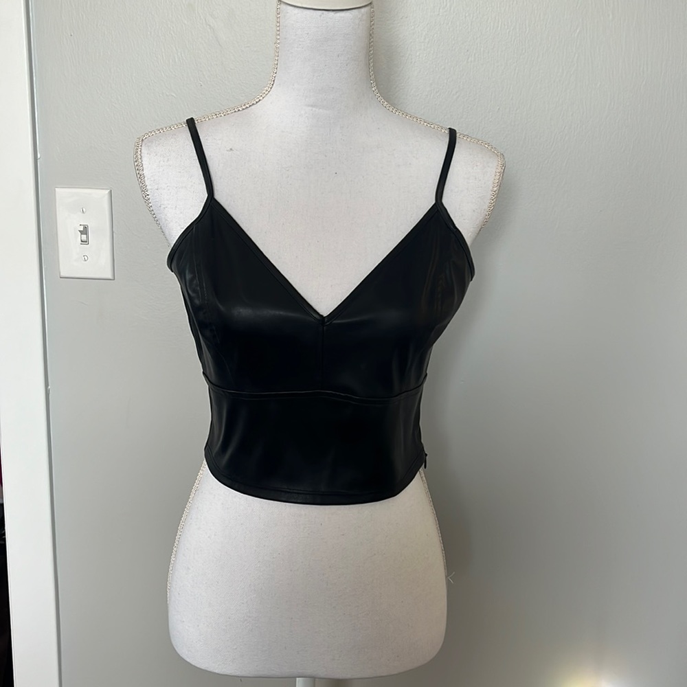 Aqua black leather crop top NWT size medium